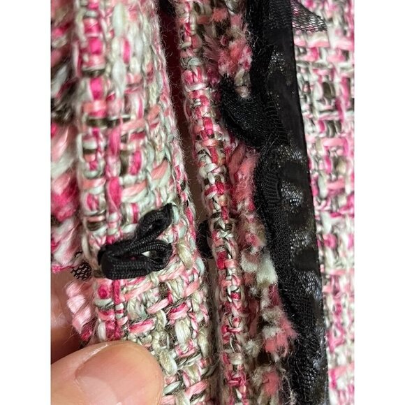 INC Tweed Blazer XL Pink Old Money Preppy Luxury Y2K Lined Fringe Ruffle Career - Picture 6 of 14